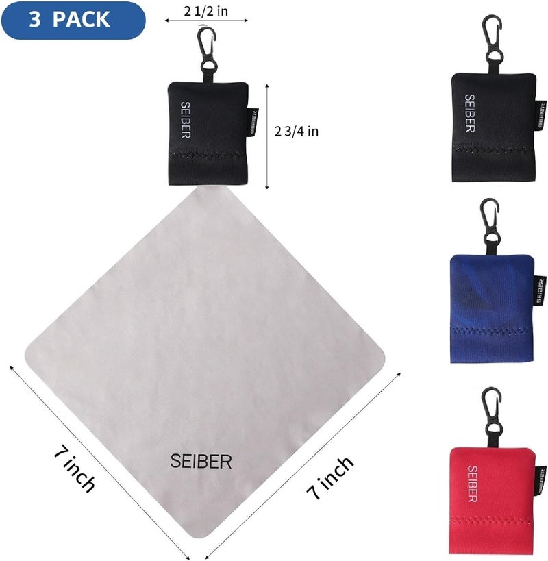 SEIBER Eyeglass Cleaning Microfiber Cloth,7 x 7 inch Glasses Cloth for Sunglasses,Laptops, Cameras,Screen- with Neoprene Pouch,Self-Closing Bottom(3PCS,BKBlueRed) - Image 3